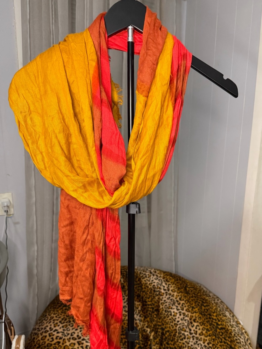 Loft  Red Orange Yellow Striped Rayon Fringed Scarf